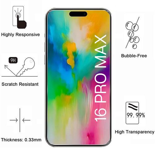 Protection Écran IPhone 16 Pro Max – Lot De 3 Verres Trempés 9H, Couverture Totale Avec Cadre De Pose - 8