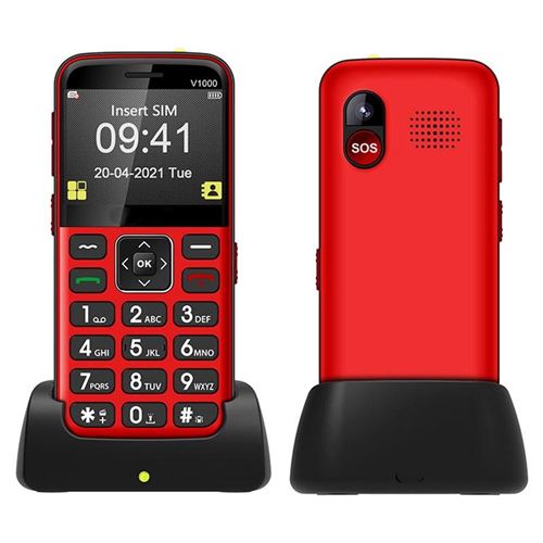 Téléphone Portable 4G Pour Seniors Écran 2.31 Pouces Batterie 1800mAh Avec Base De Charge Rouge YONIS