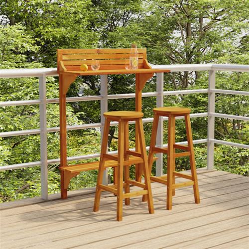 Non Communiqué Marron Ensemble De Bar De Balcon 3 Pcs Bois D Acacia Massif
