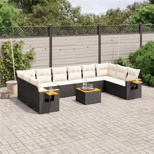 Non Communiqué Noir Vidaxl Salon De Jardin Avec Coussins 11 Pcs, Canapés De Terrasse, Ensemble De Meubles De Patio, Mobilier D'extérieur, 3259571