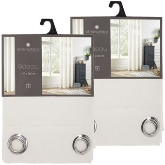 Toilinux - Lot de 2 Rideaux en polyester modèle Léon - 140 x 260 cm - Blanc Ivoire - Léon - 1