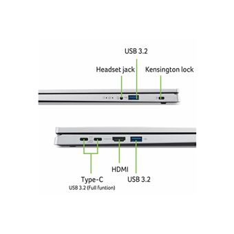 Acer Aspire Go 15 AG15-71P - Intel Core i7 - 13620H / jusqu'à 4.9 GHz - Win 11 Home - UHD Graphics - 32 Go RAM - 1.024 To SSD NVMe, QLC - 15.6" IPS 1920 x 1080 (Full HD) - Wi-Fi 6 - Argent pur - clavier : Suisse Allemand