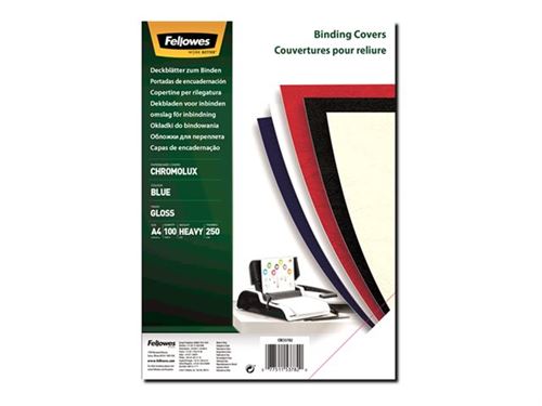 Fellowes Chromolux - Papier cartonné - brillant - A4 (210 x 297 mm) - bleu - 250 g/m² - 100 unités couverture à reliure