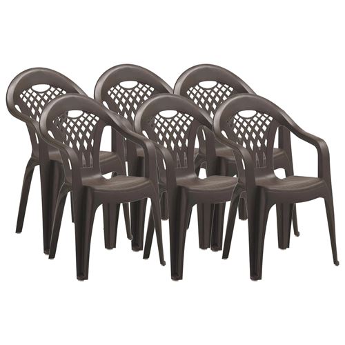 Lot de 6 chaises de jardin empilables en résine coloris Marron - Longueur 58 x Profondeur 54 x Hauteur 86 cm - PEGANE -