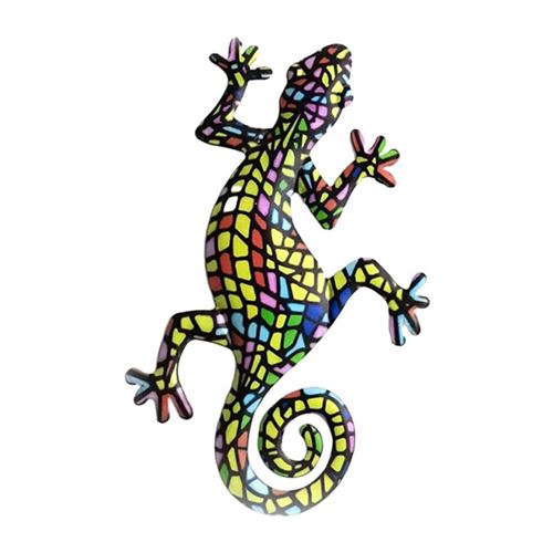 Decoration Murale Métal Gecko Frusde Sculptures Decor pour Cour, Clôture, Jardin, Maison - Jaune