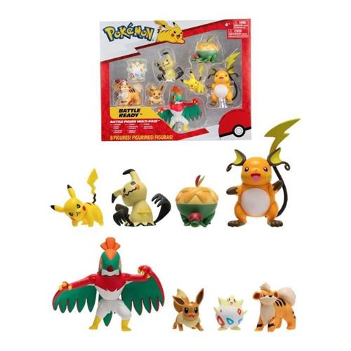 8 figurines Battle Pokémon - Pikachu, Evoli, Dratatin, Togepi, Caninos, Mimiqui, Raichu et Brutalibré