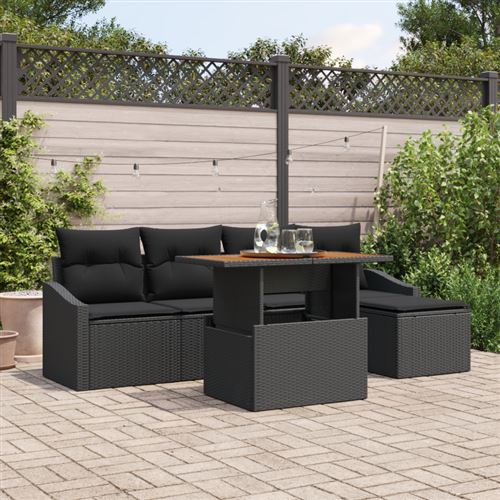 vidaXL Ensemble de canapé de jardin 6 pc Noir et Marron