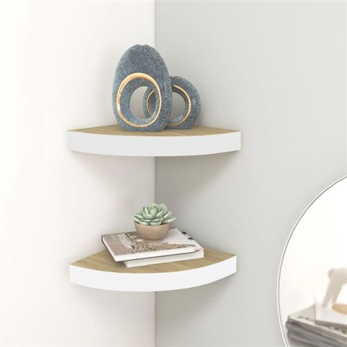 Non Communiqué Chêne Et Blanc Étagères D Angle Murales 2 Pcs 35X35x3,8 Cm Mdf - Image 1