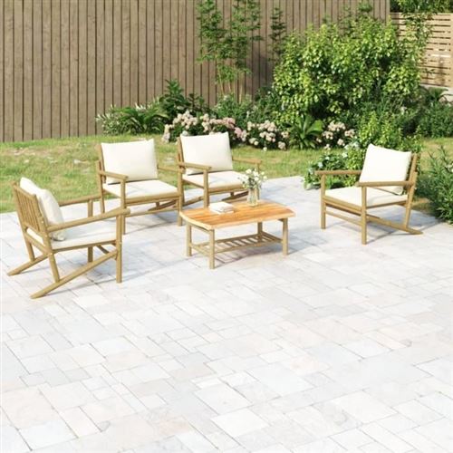 Non Communiqué Blanc Salon De Jardin Modulable Vidaxl Bambou Beige 5 Pieces 4 Personnes