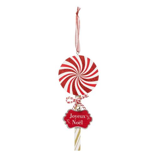 Non Communiqué Rouge Atmosphera Créateur D'intérieur - Sujet De Noël En Bois "Sucette" 22Cm