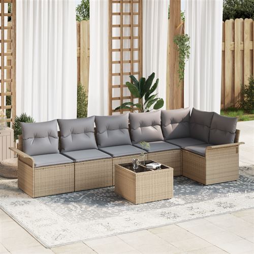 Non Communiqué Rotin Ensemble De Canapé De Jardin 7 Pièces Avec Coussins Noirs En Synthétique