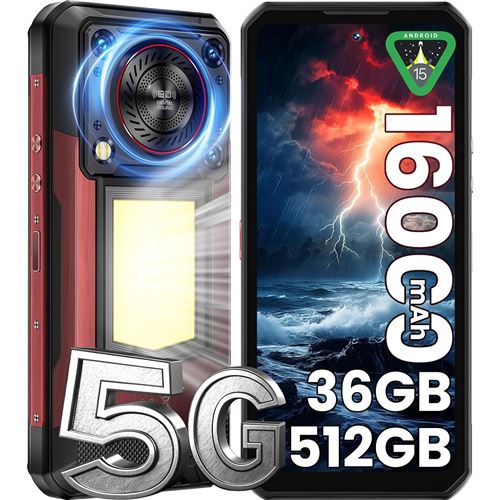 Smartphone Oukitel WP56 Rouge : 6.8 FHD+,12Go+512Go+2To, 16000mAh, Android 15, Dual SIM 5G,NFC, Empreinte digitale, Lampe de Camp, Téléphone Portable-524g