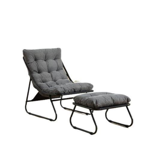 Fauteuil de plein air,OMOZUN,chaise longue,canapé-fauteuil,avec repose-pieds,pouvant servir de siège ou de chaise longue,aux lignes courbes et élégantes,structure métallique,gris rayé