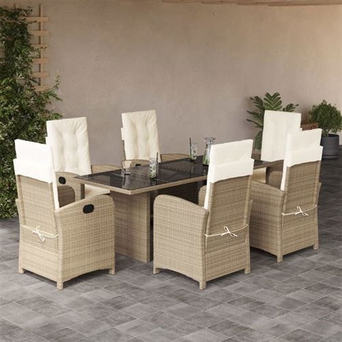 Non Communiqué Beige Vidaxl Ensemble À Manger De Jardin Avec Coussins 7 Pcs, Table Et Chaises Avec Dossier Réglable, Meubles D'extérieur Patio 3212260