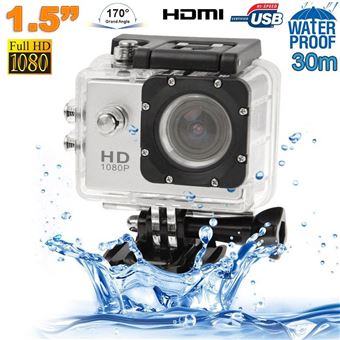 47€ sur Caméra Sport Étanche 30 M Caméra D'Action Waterproof Full HD 1080P  12 Mp Argent + SD 8Go YONIS - Caméra sport - Achat & prix