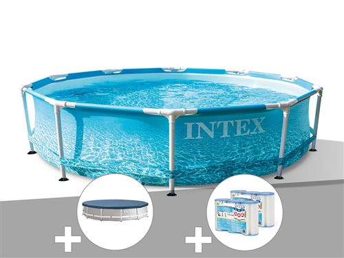 Kit piscine tubulaire Intex Metal Frame Ocean ronde 3,05 x 0,76 m + Bâche de protection + 6 cartouches de filtration