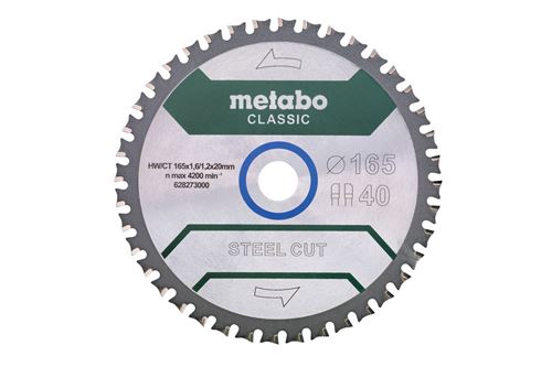 Metabo steel cut/sandwich panel - classic 628273000 Lame de scie circulaire 165 x 20 x 1.6 mm Nombre de dents: 40