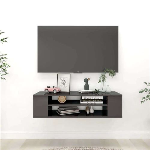 vidaXL Meuble TV suspendu Gris brillant 100x30x26,5 cm Aggloméré