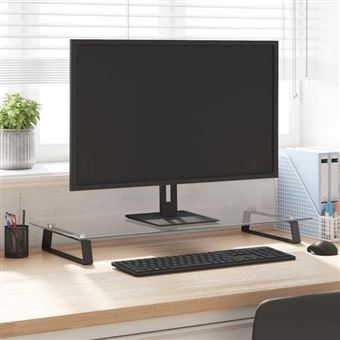 vidaXL Support de Moniteur, Support d'Ordinateur avec Rangement, Réhausseur d’Écran pour Ordinateur Bureau, Noir Verre 374229 - 1
