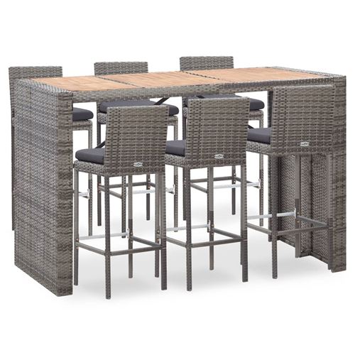 Salon de jardin 7 pcs avec coussins en résine tressée 185 x 80 x 110 cm Gris