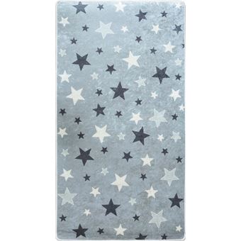 Tapis design type kilim tissé main gris jaune et bleu