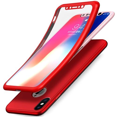 Coque Intégrale Silicone Pour iPhone XR Couleur Rouge + Verre Trempé Anti Choc 360° Full Protection