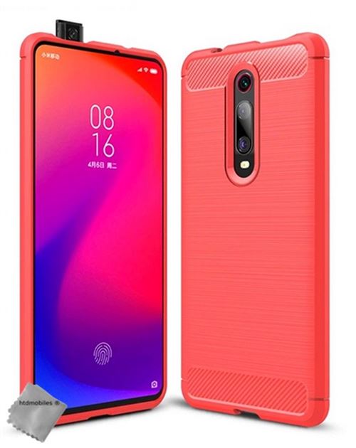 Housse etui coque silicone gel carbone pour Xiaomi Mi 9T Pro + film ecran - ROUGE - htdmobiles