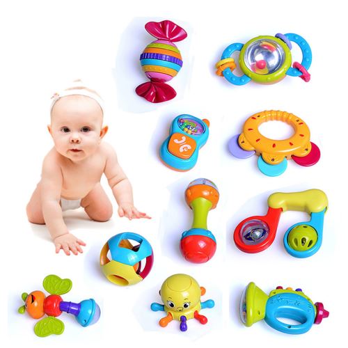 Hochets Teether Shaker Grab and Spin Hochet Musical Toy Set Jouets Early Pealer1835