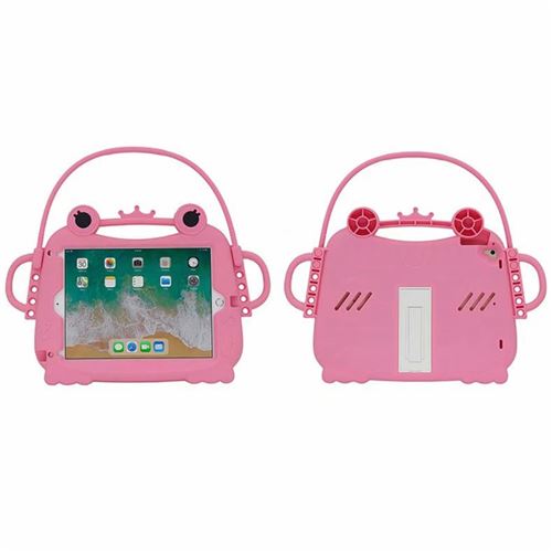 Coque en silicone enfants amusant grenouille de bande dessinée 3D avec poignée rose pour votre Apple iPad 9.7