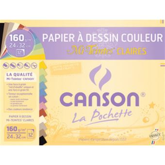 Pochette de 12 feuilles de couleur Canson Mi teintes vives Papier Fantaisie Achat prix fnac