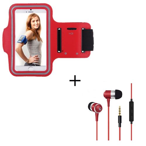 Pack Sport pour ONEPLUS 5 Smartphone (Brassard de Sport + Ecouteurs Metal avec Telecommande & Micro) T7 (ROUGE)