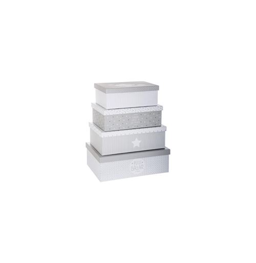 Set de 4 Boîtes de Rangement Douceur Gris & Blanc