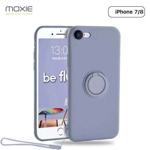 Coque iPhone 7/8 Moxie BeLoop® Coque Silicone Liquide avec Ring Holder, Anti-chocs et Anti-rayures - Gris Lavande