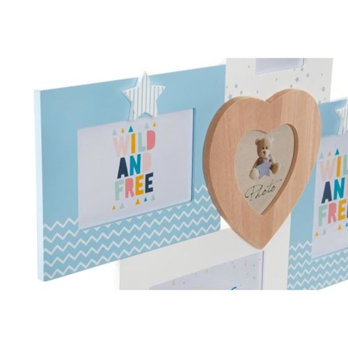 Générique Cadre multi photo mural enfant en bois - 42x38x1,5 cm - Bleu