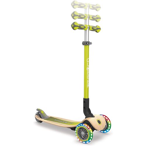 Trottinette Aluminium GLOBBER Primo Foldable Wood Vert avec roues lumineuses