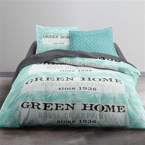 TODAY Parure de couette de couette Enjoy GREEN HOME100% coton - 240 x 260 cm - Vert et gris