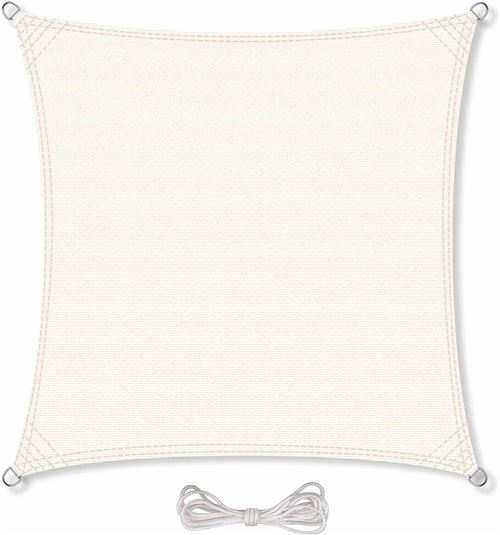 Carasol Voile d'ombrage perméable Pare Soleil Anti-UV UPF 50+ Carré 4,6 x 4,6 m Blanc crème