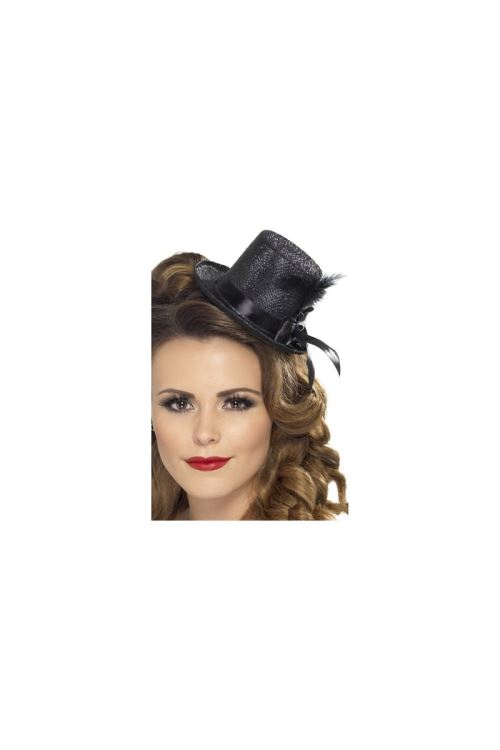 Mini chapeau noir avec ruban et plume