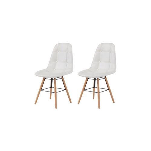 Hema Lot De 2 Chaises De Salle A Manger - Simili Blanc Et Pieds En Hetre Massif - Scandinave - L 44 X P 53 Cm