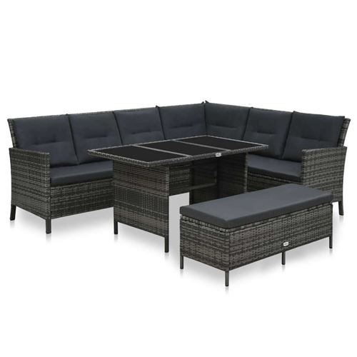 Vidaxl salon de jardin 3 pcs avec coussins r&eacute;sine tress&eacute;e gris 48155