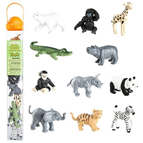 Safari Ltd Zoo Baby Toy Figurine TOOB avec 11 bébés adorables, y compris des bébés zèbres, pandas, hippopotames, chimpanzés, rhinocéros, alligators, gorilles, éléphants, tigres, ours polaires et girafes “3 ans et plus