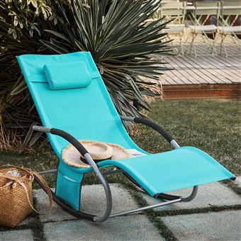 SoBuy OGS28-HB x2 Lot de 2 Chaises Longues Transat de Jardin Bascule avec Appui-Tête Réglable, Pochette de Rangement et Repose-Pieds, Confort Ergonomique, pour Extérieur, Balcon, Plage - 1
