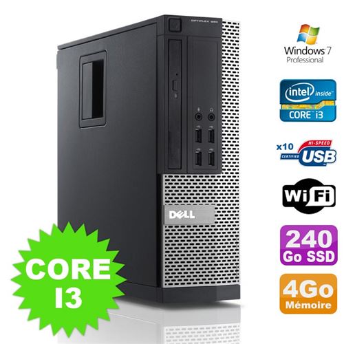 Pc dell optiplex 990 sff i3-2120 3.3ghz 4go disque 240go ssd dvd wifi w7