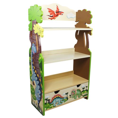 Meuble bibliothèque étagère 1 tiroir rangement livre jouet enfant bois Dinosaur