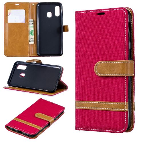 Etui en PU tissu jeans de couleur assortie rouge pour votre Samsung Galaxy A40