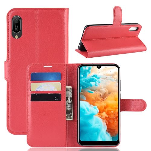 Etui en PU support de litchi rouge pour votre Huawei Y6 Pro (2019)