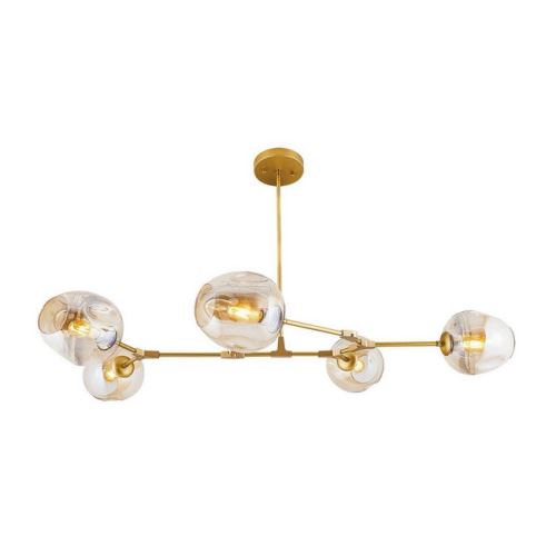 HOMEMANIA Lampe à Suspension Lego Chandelier - à Sphère - de Plafond - Or en Verre, 70 x 30 x 130 cm, 5 x E27, 40W