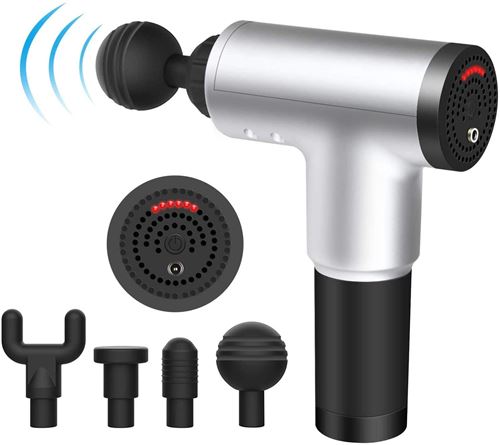  Pistolet de massage musculaire BOLAKER+4 t&ecirc;tes de massage.（argent） 