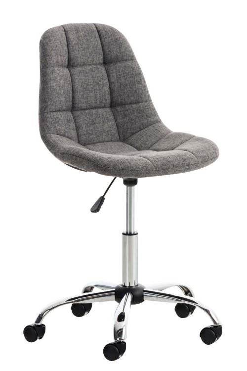 Chaise de Bureau Emil en Tissu - Tabouret de travail réglable en hauteur et pivotant - Piètement en Métal chromé - Couleur Gris clair