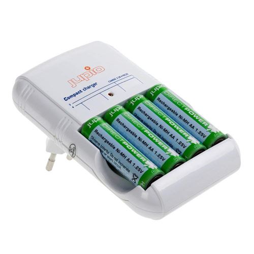 Jupio JBC0035 Chargeur de batterie domestique Blanc chargeur de batterie - Chargeurs de batterie (Hybrides nickel-métal (NiMH), AA, 2100 mAh, 1,25 V, Blanc, Plastique)